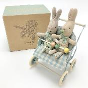 Poussette pour jumeaux / 2 bébés souris lapins maileg - mint