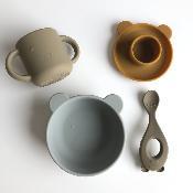 Set repas 4 pièces avec coquetier Liewood - Ours Blue / kaki