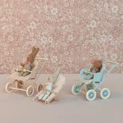 Poussette pour jumeaux / 2 bébés souris lapins maileg - mint