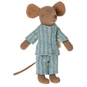 Souris maileg grand frère box - pyjama rayé bleu