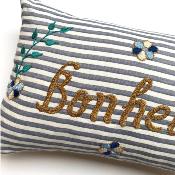 Coussin Csao brodé Bonheur - Rayures marine