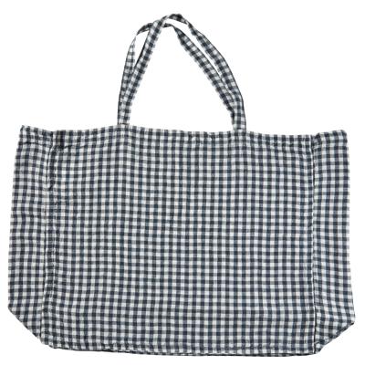 Tote-bag Medium lin lavé Linge particulier - vichy anthracite