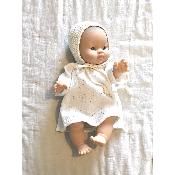 Mini robe manches longues - gaze coton blanc / pois or