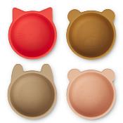 4 mini bols en silicone - apple red / tuscany rose multi mix