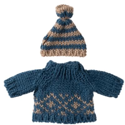 Pull et bonnet en tricot souris tenue ski maileg - papa / grandpa