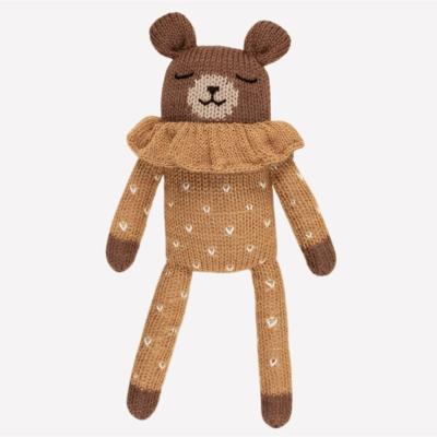 Peluche doudou Ourson - pyjama ocre à pois