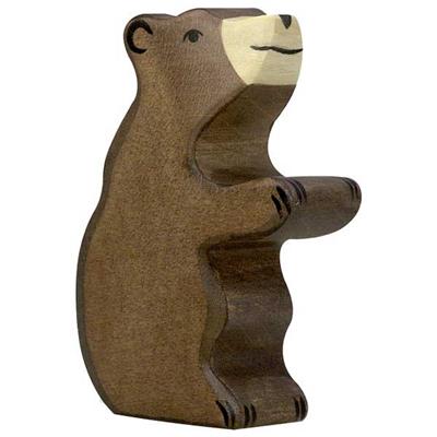 Figurine en bois - Ours brun P assis