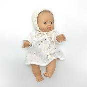 Mini robe manches longues - gaze coton blanc / pois or