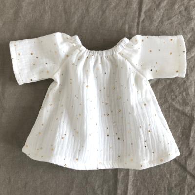 Mini robe manches longues - gaze coton blanc / pois or