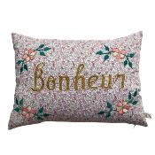 Coussin Csao Message brodé Bonheur - Liberty rose