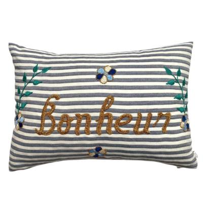 Coussin Csao brodé Bonheur - Rayures marine